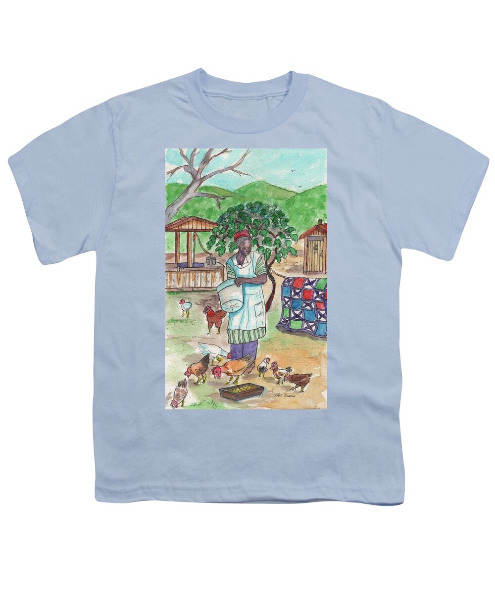 Chicken Feeding Time Youth T-Shirt featuring the painting Chicken Feeding Time by Philip And Robbie Bracco