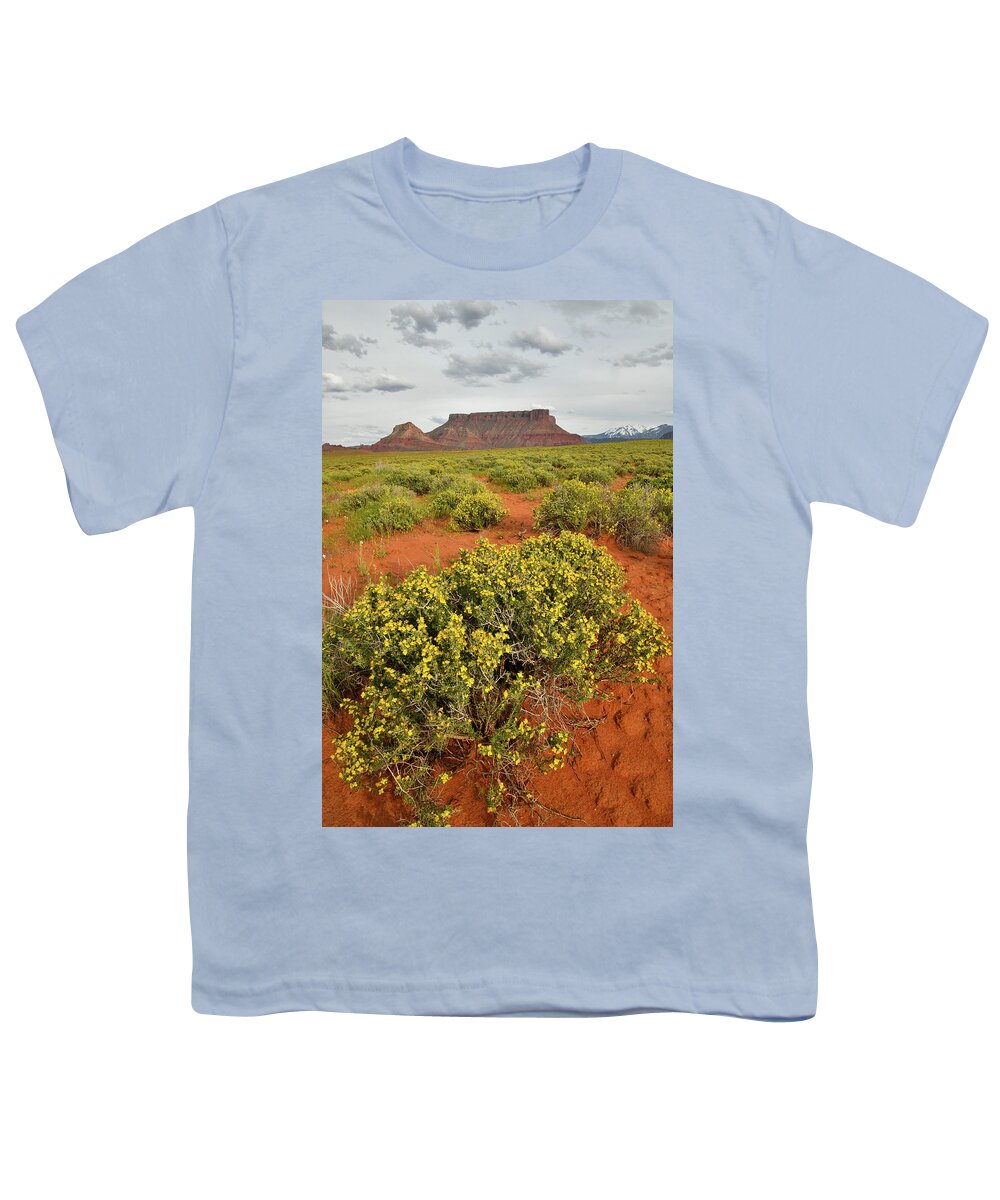 Moab Youth T-Shirt featuring the photograph Desert Blooming in Castle Valley Utah by Ray Mathis