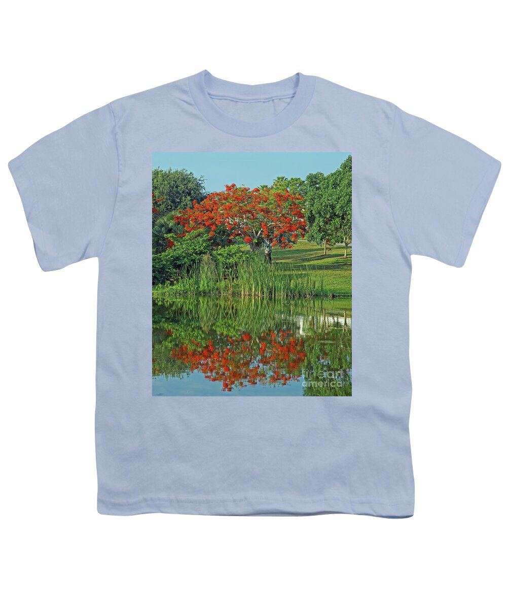 Royal Poinciana Youth T-Shirt featuring the photograph Fire On The Water Royal Poinciana by Larry Nieland