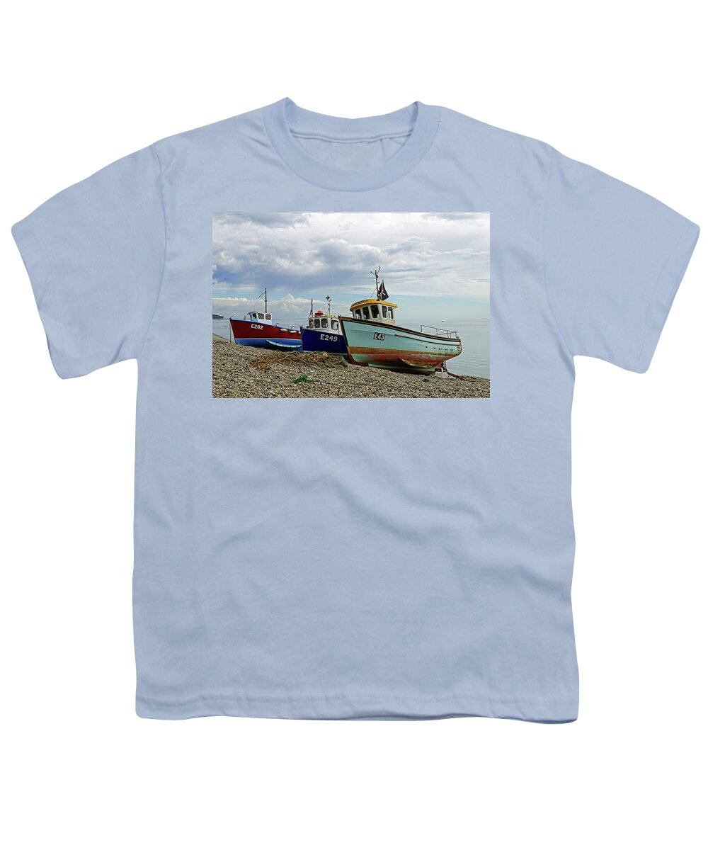 Britain Youth T-Shirt featuring the photograph Fishing Boats And Net On Beer Beach by Rod Johnson