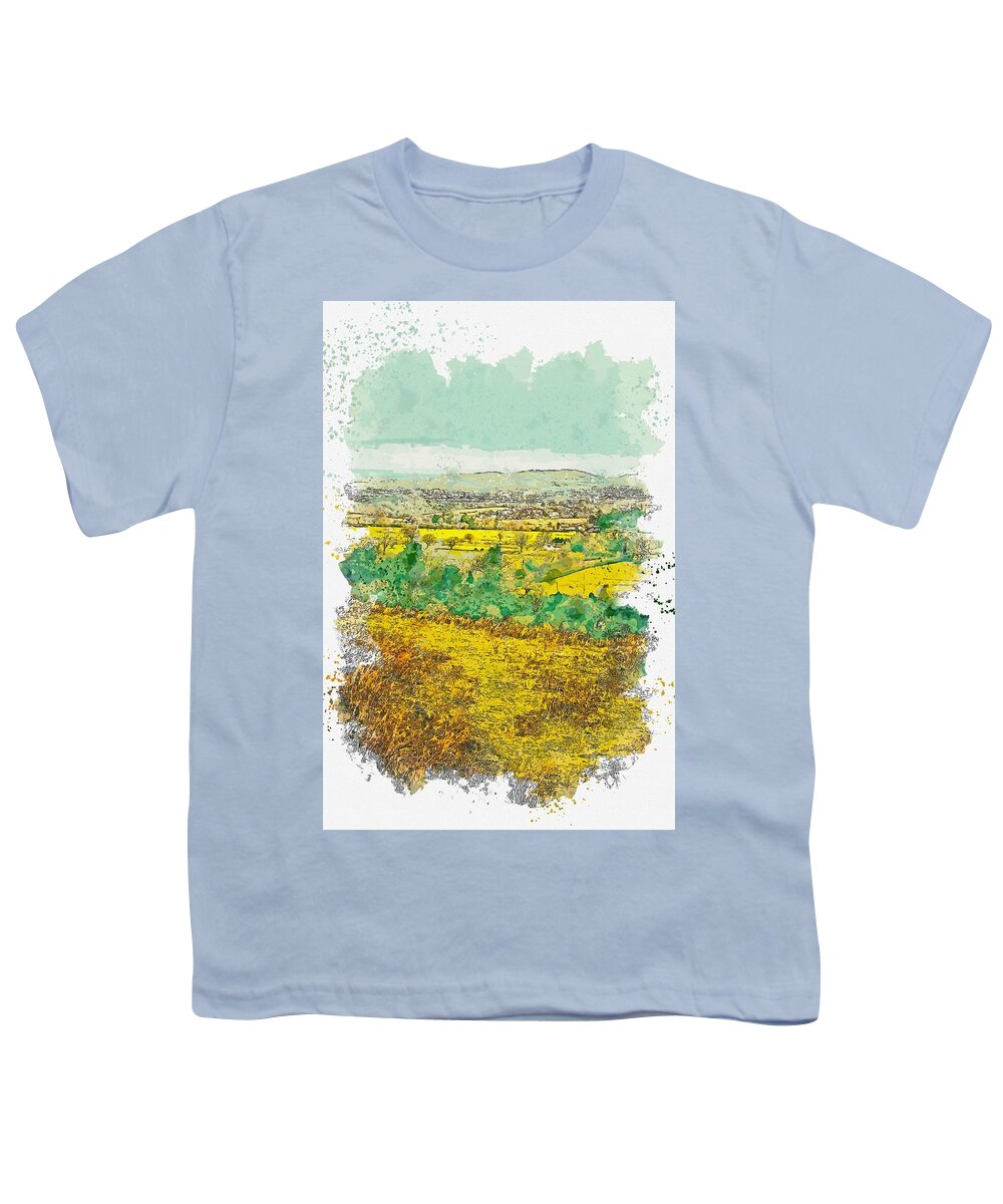 Nature Youth T-Shirt featuring the painting Green Grass Field, watercolor by Adam Asar by Celestial Images