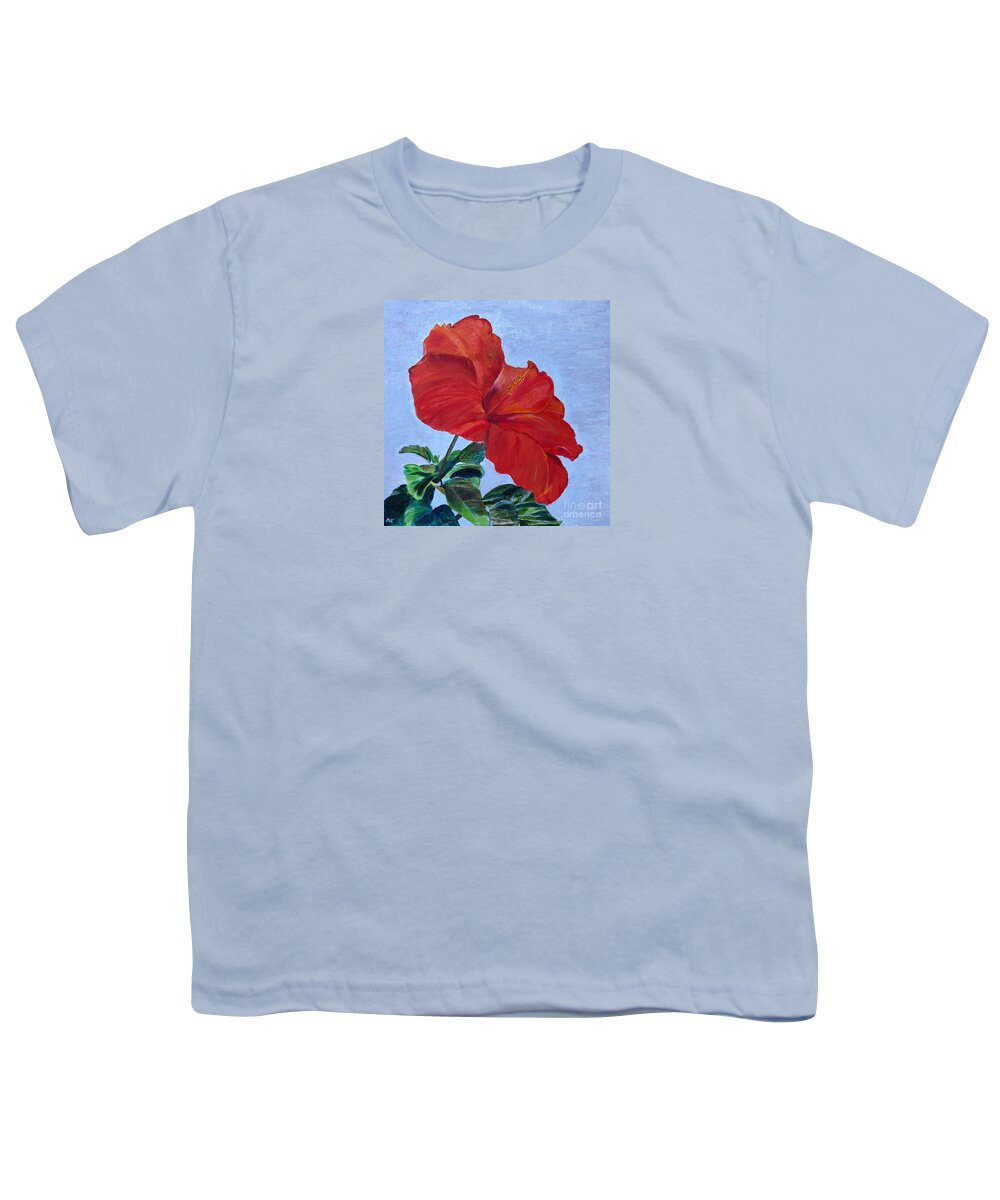 Hibiscus Youth T-Shirt featuring the painting Hibiscus by Kate Conaboy