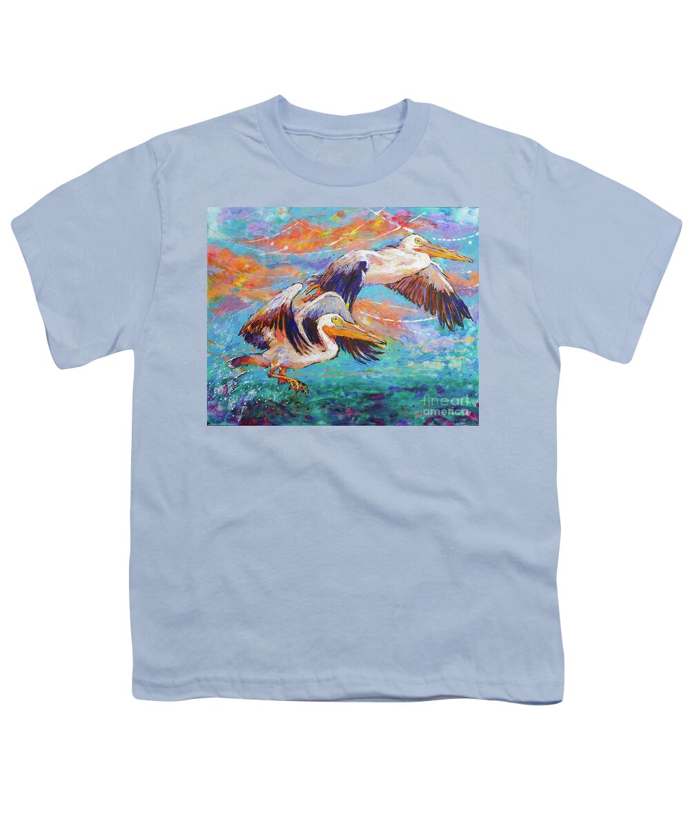  Youth T-Shirt featuring the painting Homeward Bound Pelicans by Jyotika Shroff