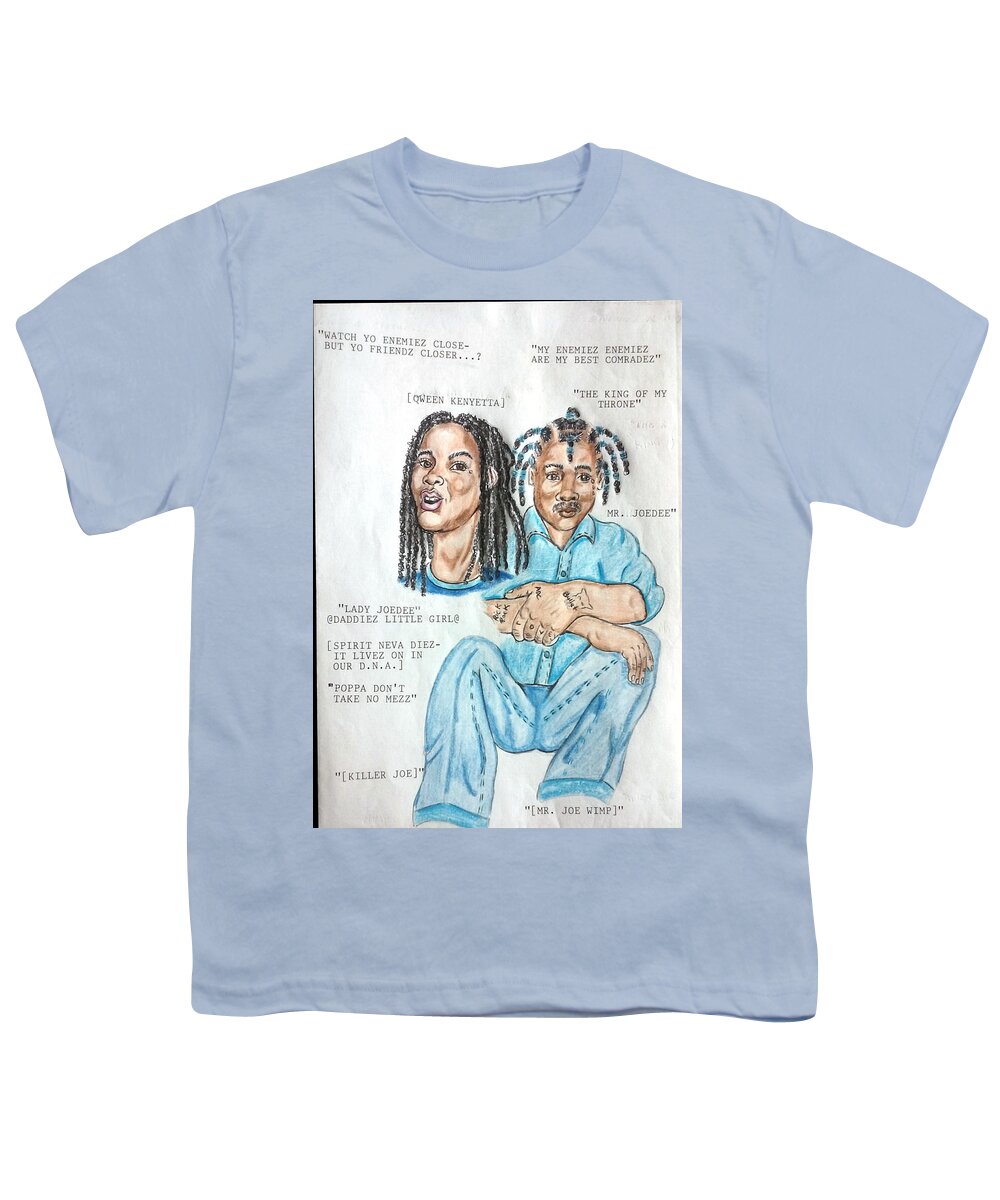 Black Art Youth T-Shirt featuring the drawing Joedee featuring Qween Kenyetta by Joedee