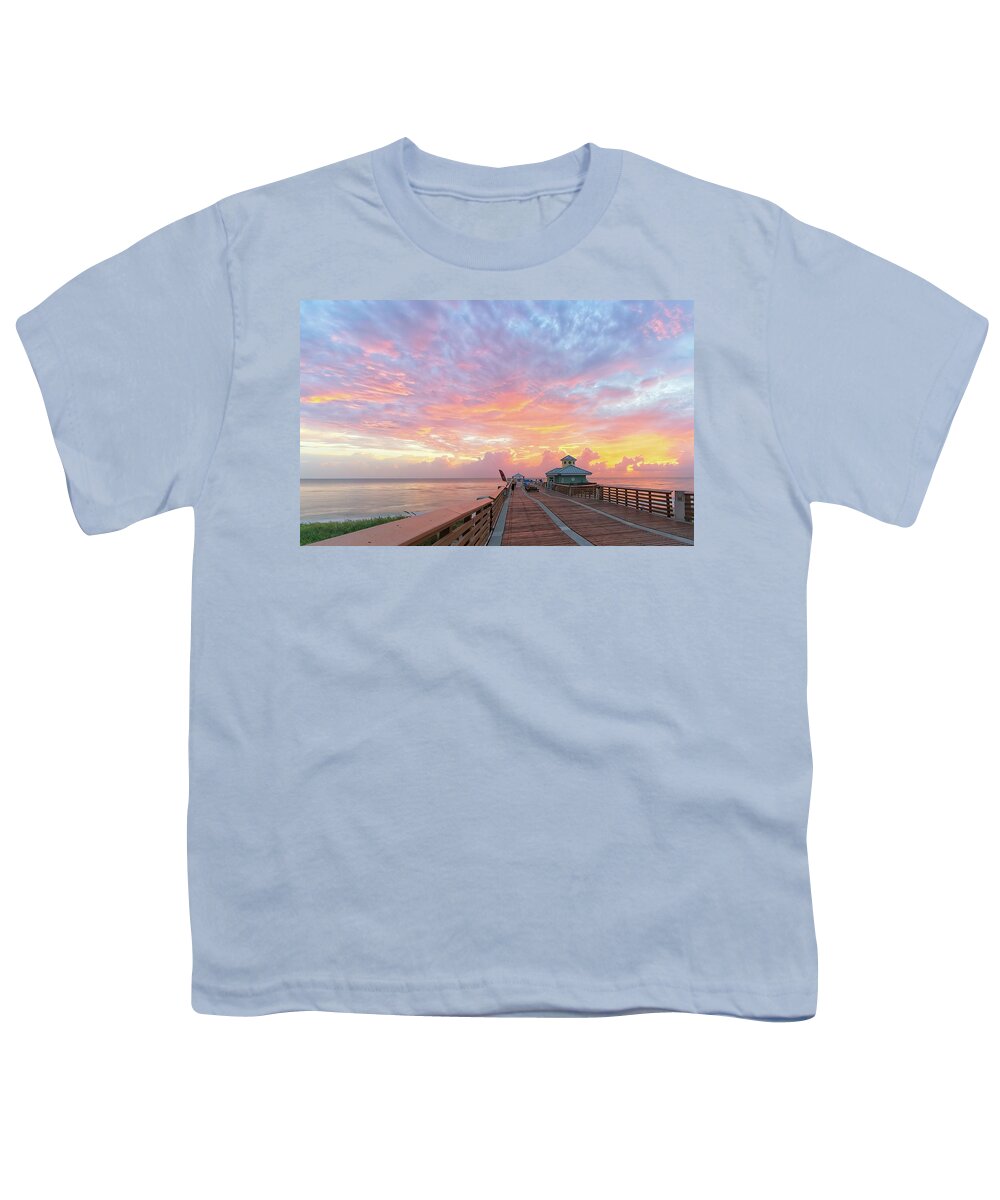 Beach Youth T-Shirt featuring the photograph Juno Beach Pier Sunrise by Steve DaPonte