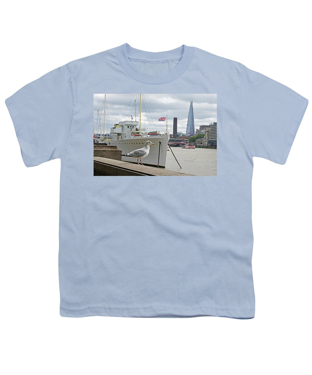 London Youth T-Shirt featuring the photograph London Seagull on the Thames River London UK United Kingdom by Toby McGuire