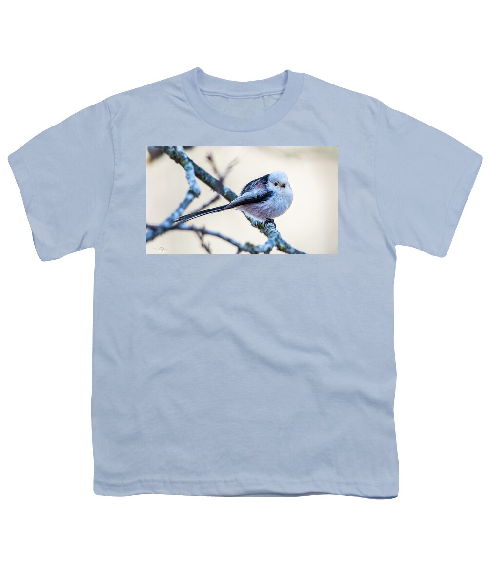 Long-tailed Tit Youth T-Shirt featuring the photograph Long Tailed Tit perching on a twig by Torbjorn Swenelius