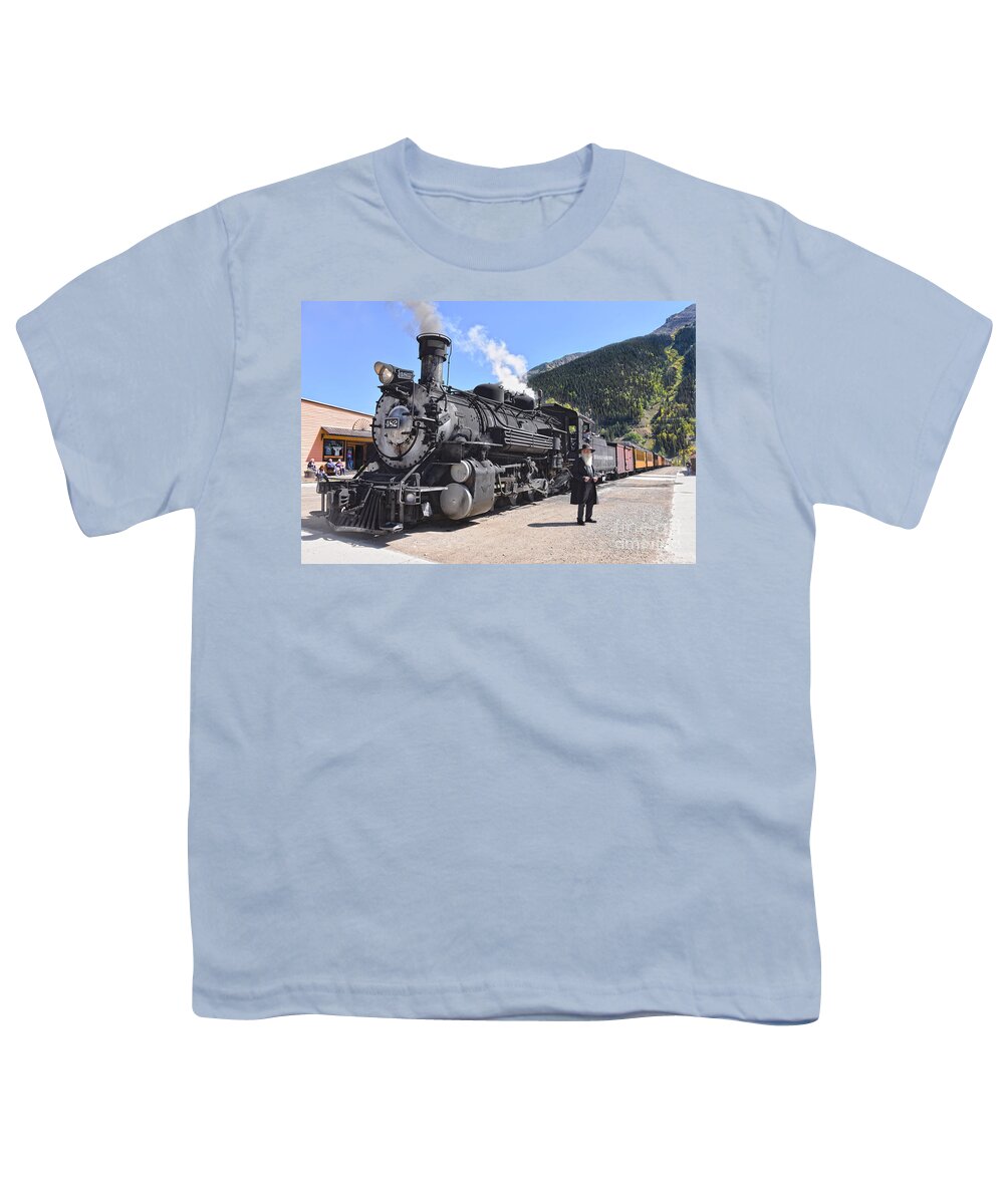 National Historic Landmark Youth T-Shirt featuring the photograph Old Timer at the Silverton, Colorado, Train Stop by Catherine Sherman