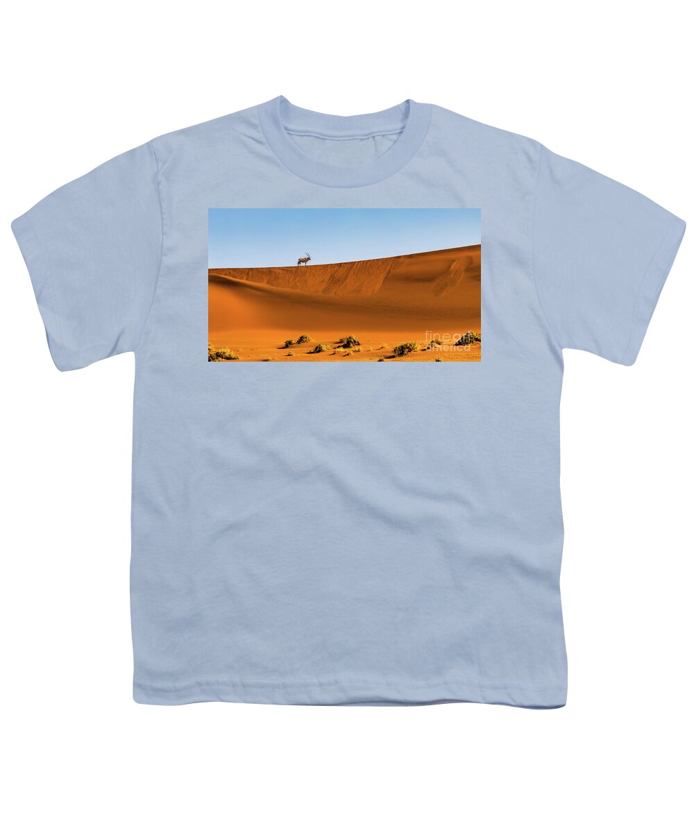 Gemsbok Youth T-Shirt featuring the photograph Oryx on the dune, Namibia by Lyl Dil Creations