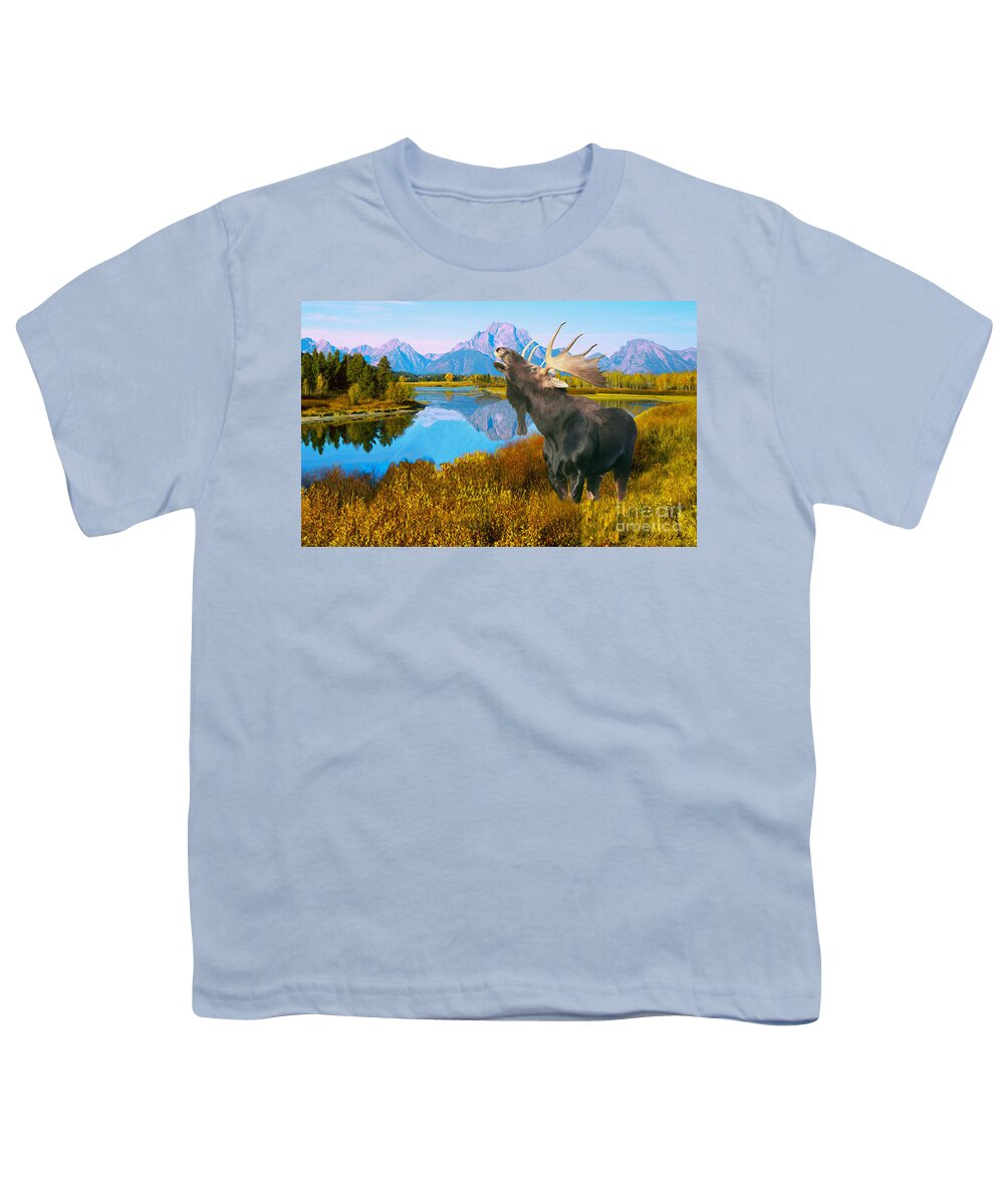 Moose Youth T-Shirt featuring the digital art River Moose by Walter Colvin