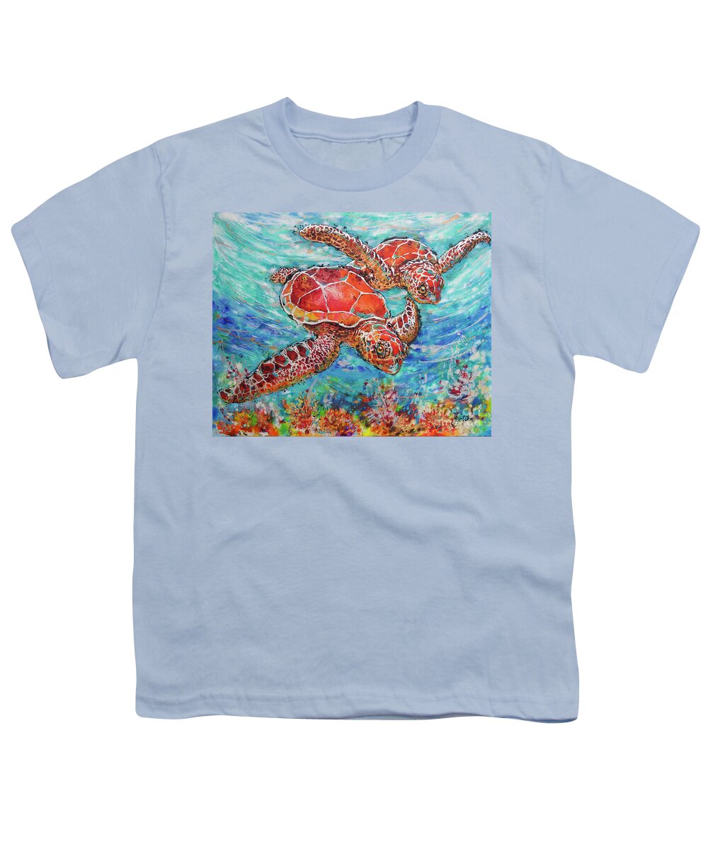 Marine Turtles Youth T-Shirt featuring the painting Sea Turtles on Coral Reef by Jyotika Shroff