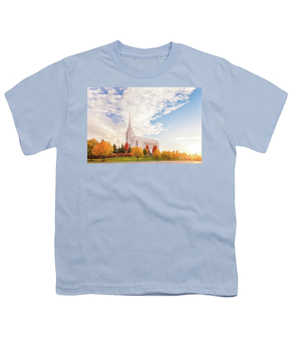 Autumn Youth T-Shirt featuring the photograph Autumn Sunset - Rexburg Idaho Temple #1 by Bret Barton