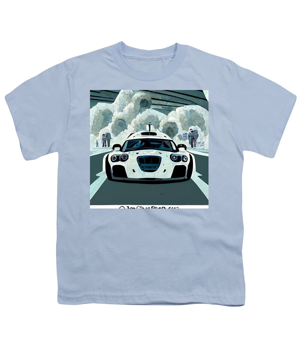Cool Youth T-Shirt featuring the painting Cool Cartoon The Stig Top Gear Show Driving A Car D27276c2 1dc4 442d 4e78 Dd764d266a62 by MotionAge Designs