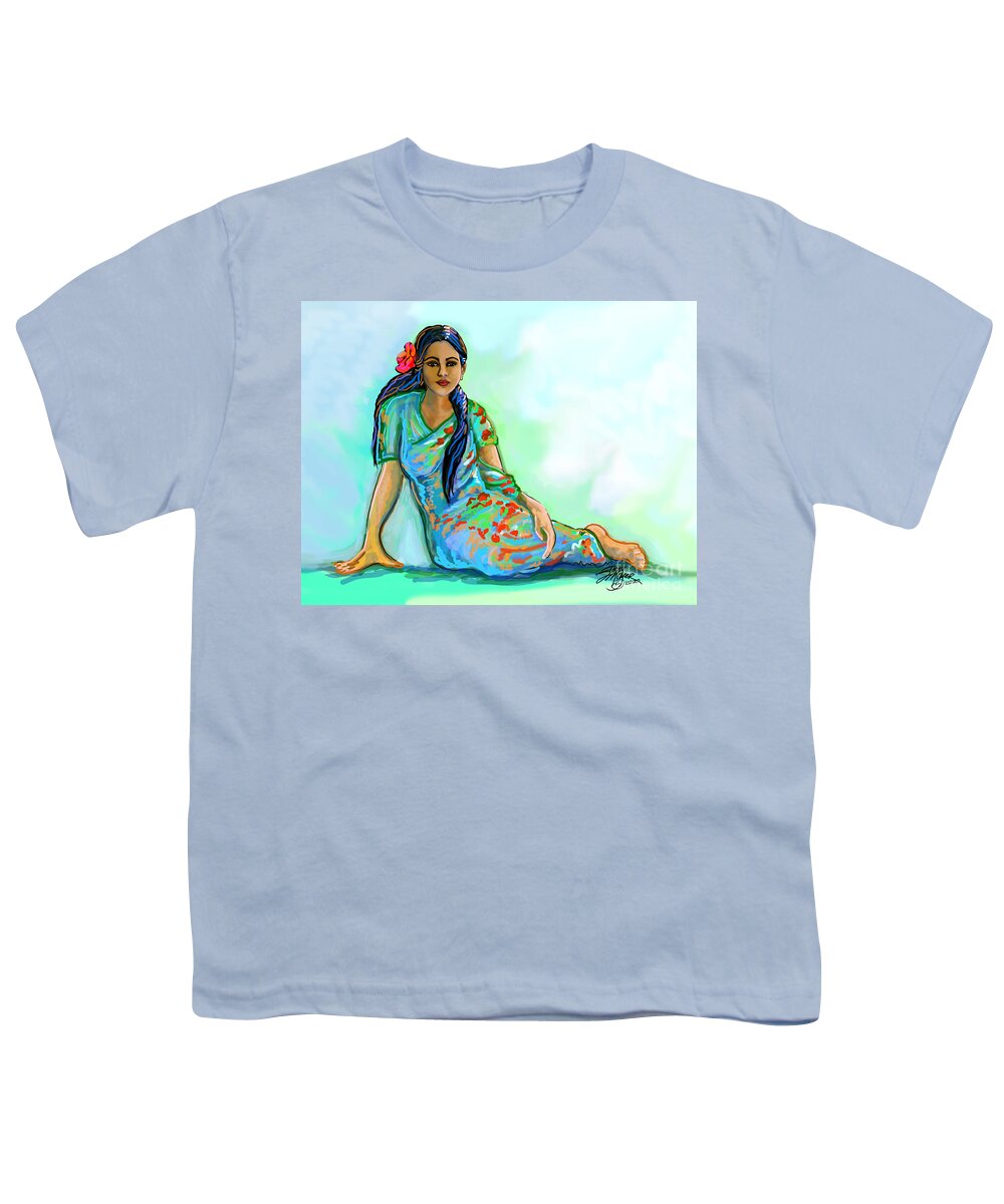 Indian Woman With Sari Youth T-Shirt featuring the digital art Indian Woman With Flower by Stacey Mayer