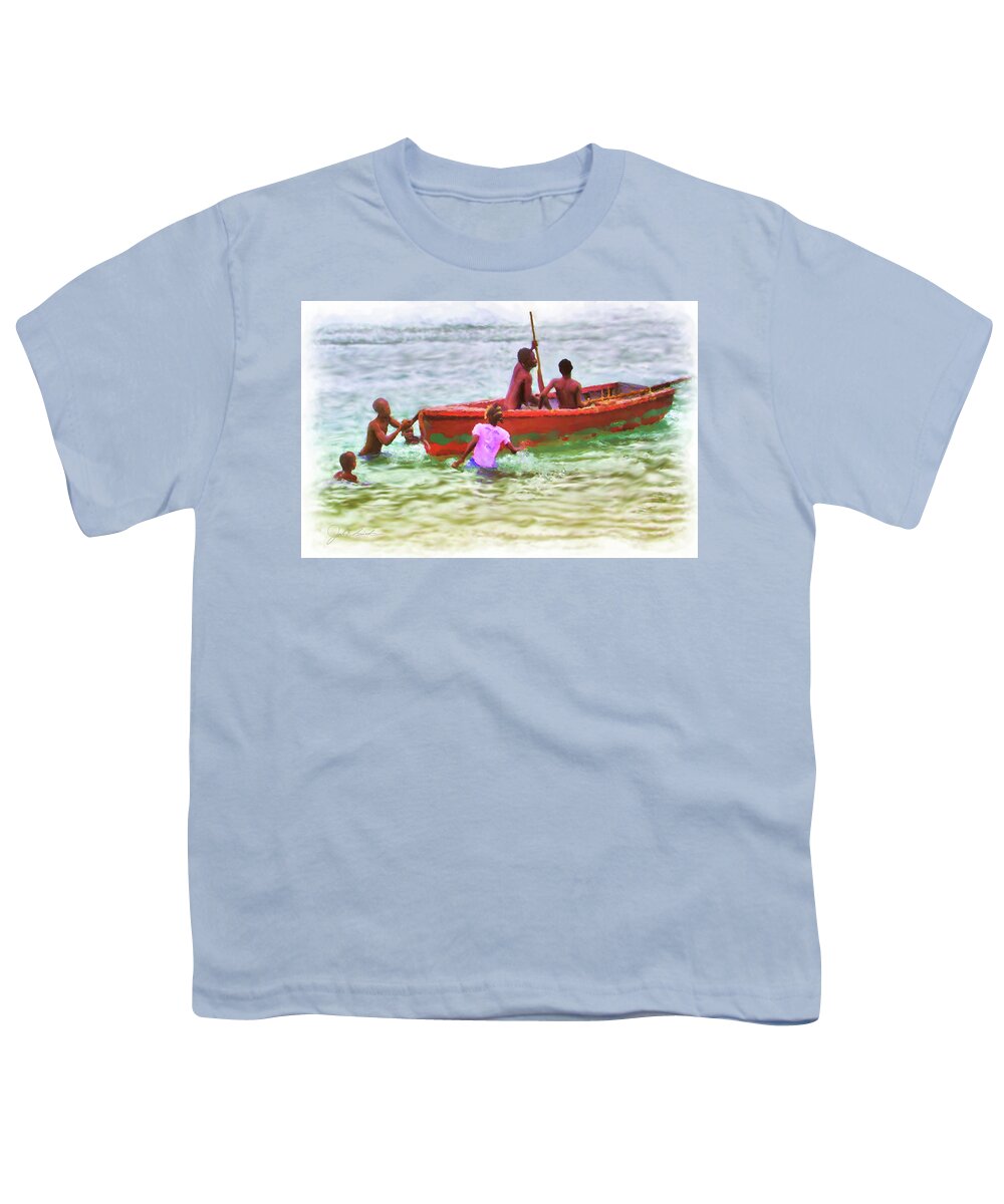 Children Youth T-Shirt featuring the painting Rowboat Fun by Joel Smith