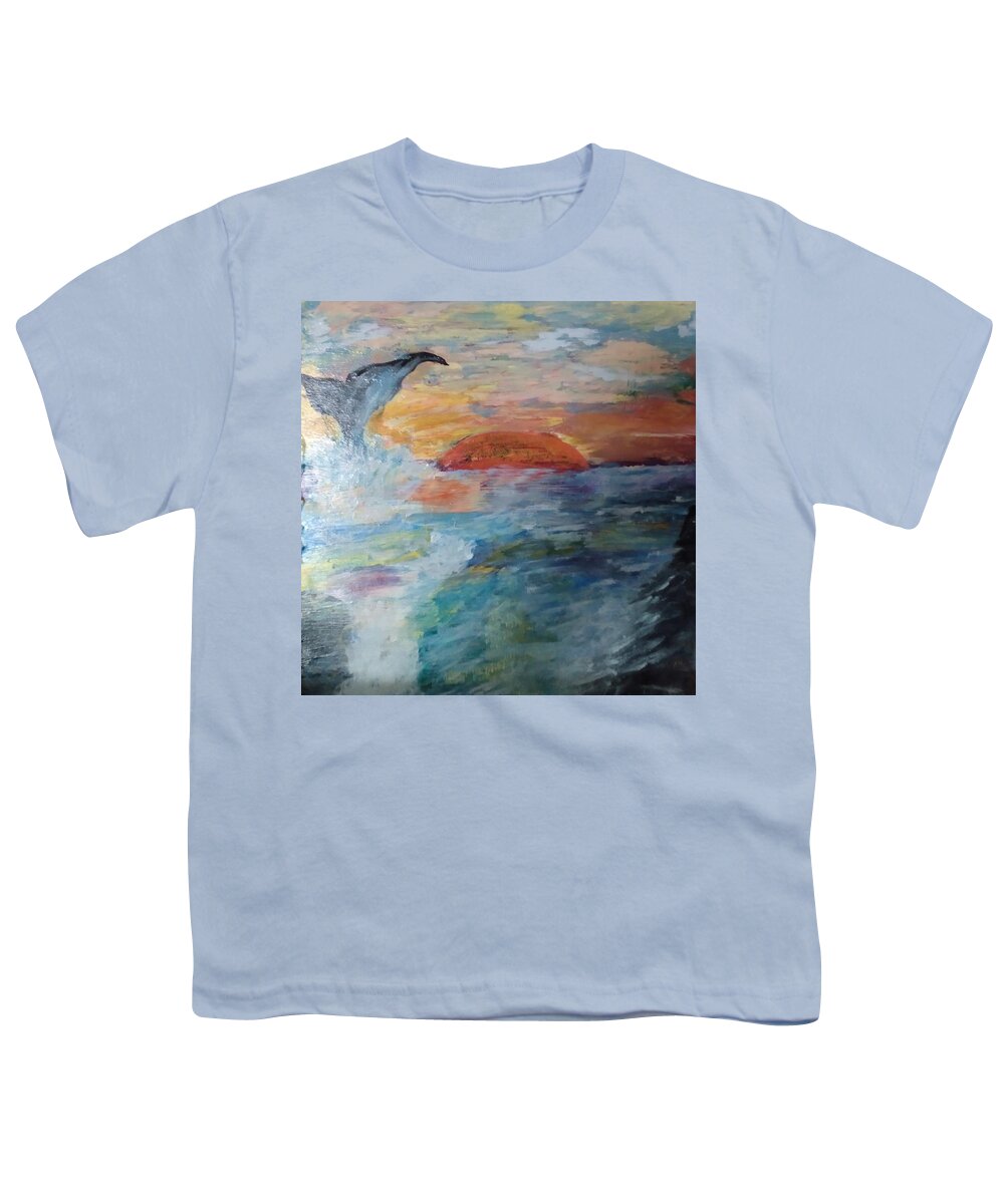 Whale Youth T-Shirt featuring the painting Whale at Sunset by Suzanne Berthier