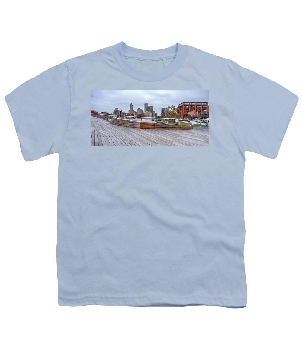 From Youth T-Shirt featuring the photograph Providence rhode island skyline on a cloudy gloomy day #22 by Alex Grichenko