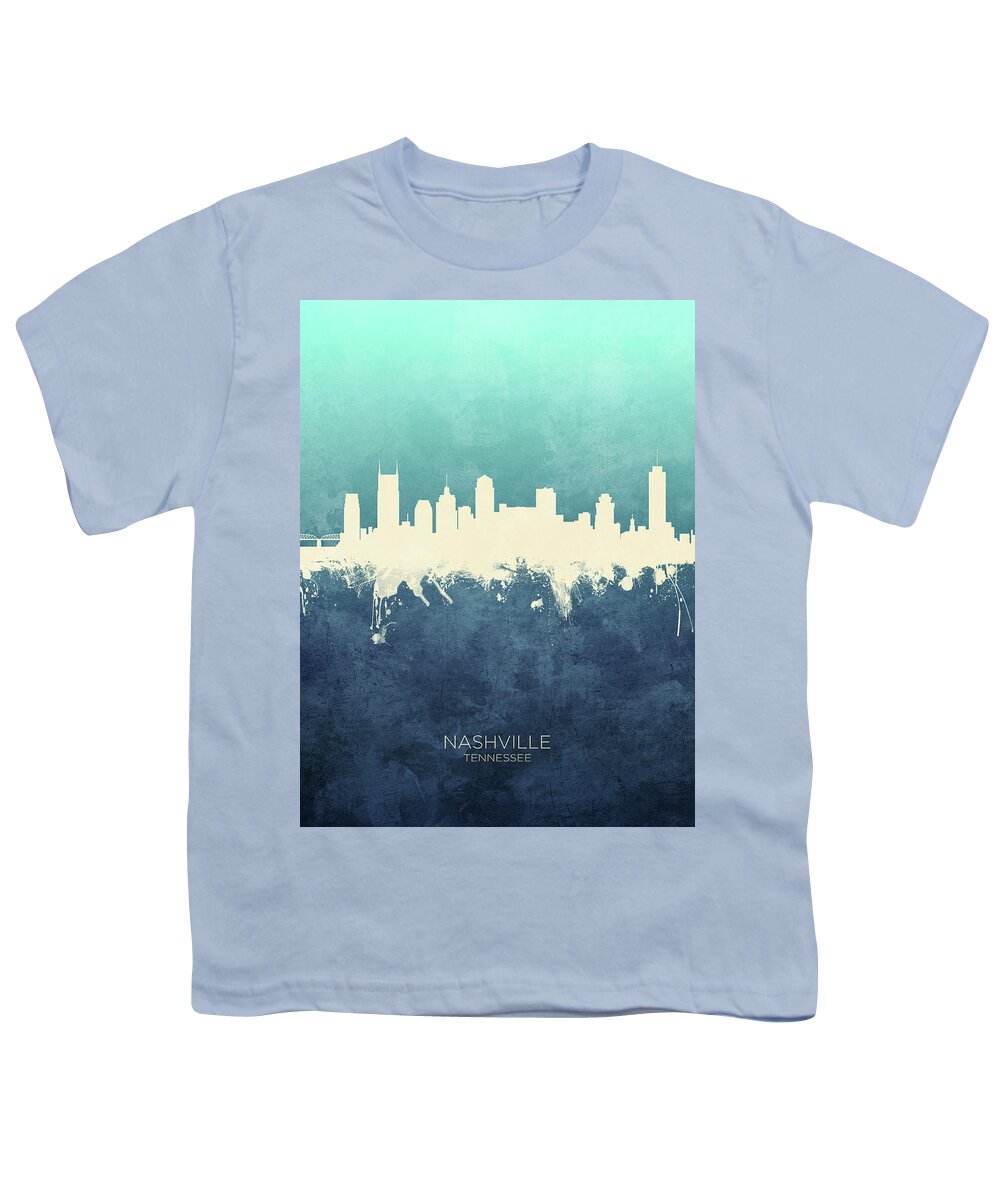 Nashville Youth T-Shirt featuring the digital art Nashville Tennessee Skyline #24 by Michael Tompsett