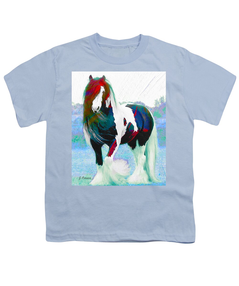 Horse Youth T-Shirt featuring the mixed media Wind Color by J U A N - O A X A C A