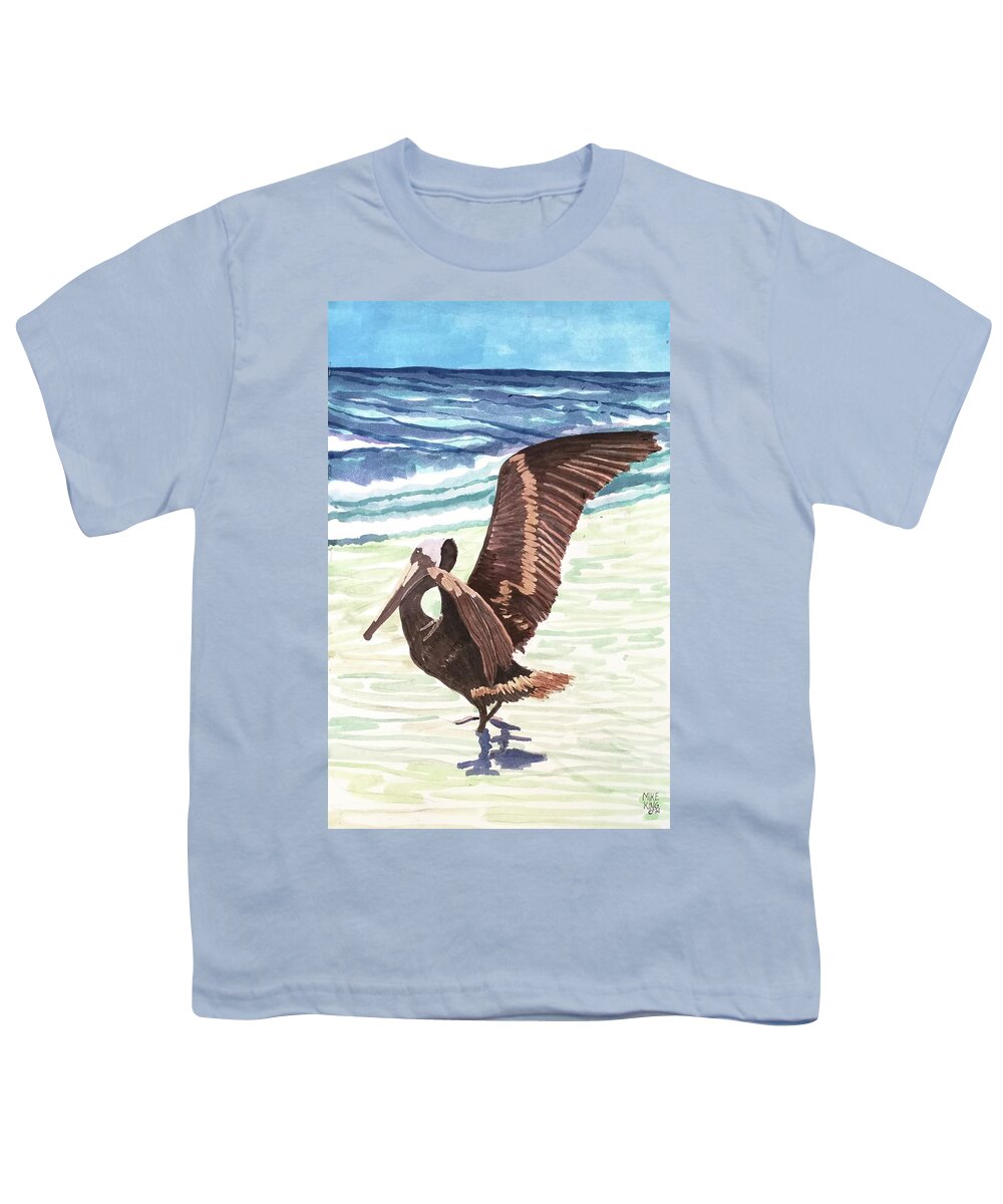 Brown Pelican Youth T-Shirt featuring the painting A Brown Pelican on Fl Gulf Coast by Mike King