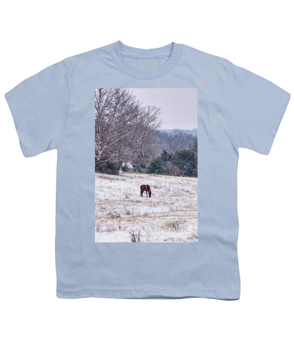 Horse Youth T-Shirt featuring the photograph Alone In The Snow by Jennifer White