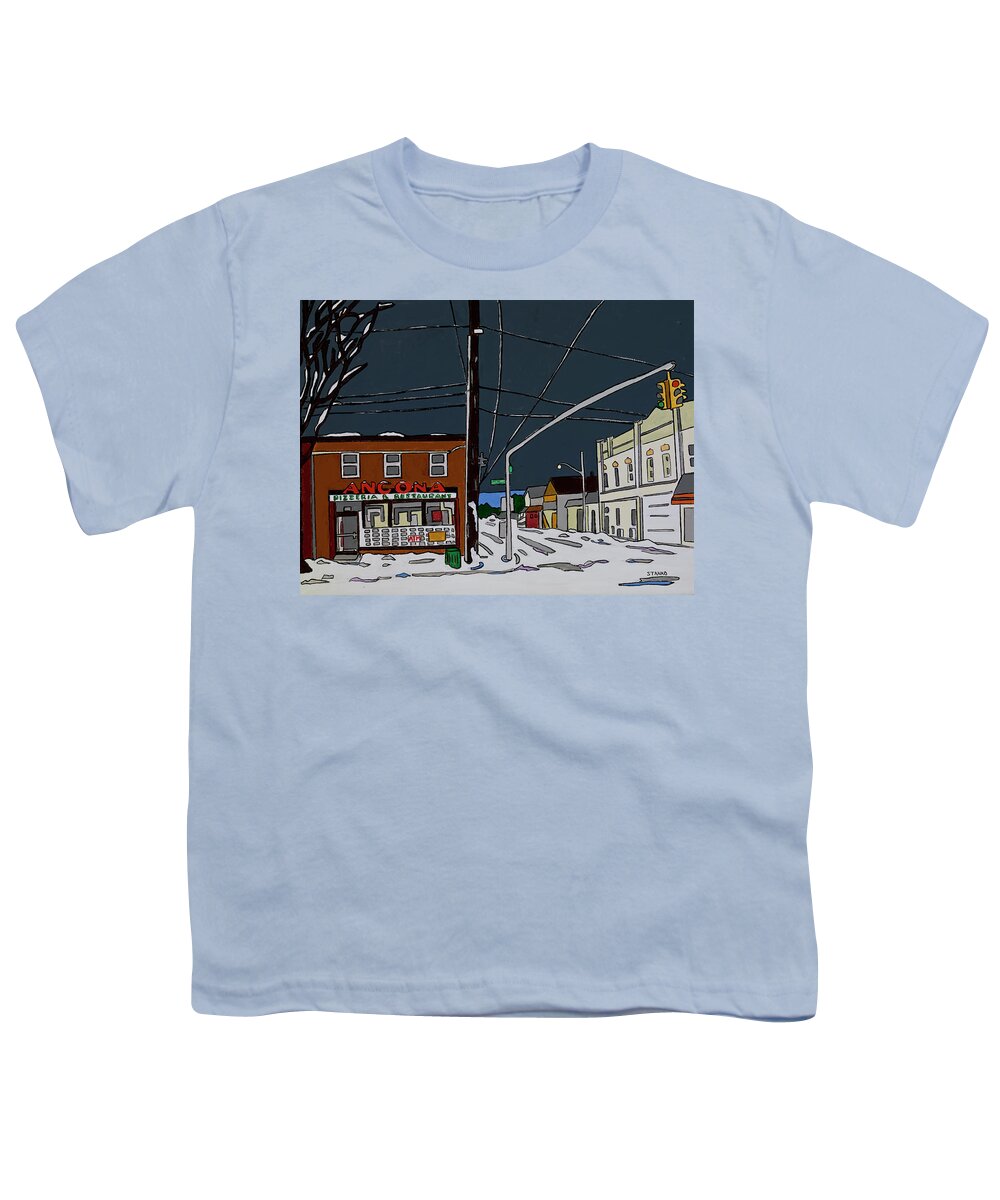 Ancona Pizza Valleystream Newyork Slice Youth T-Shirt featuring the painting Ancona Pizza by Mike Stanko