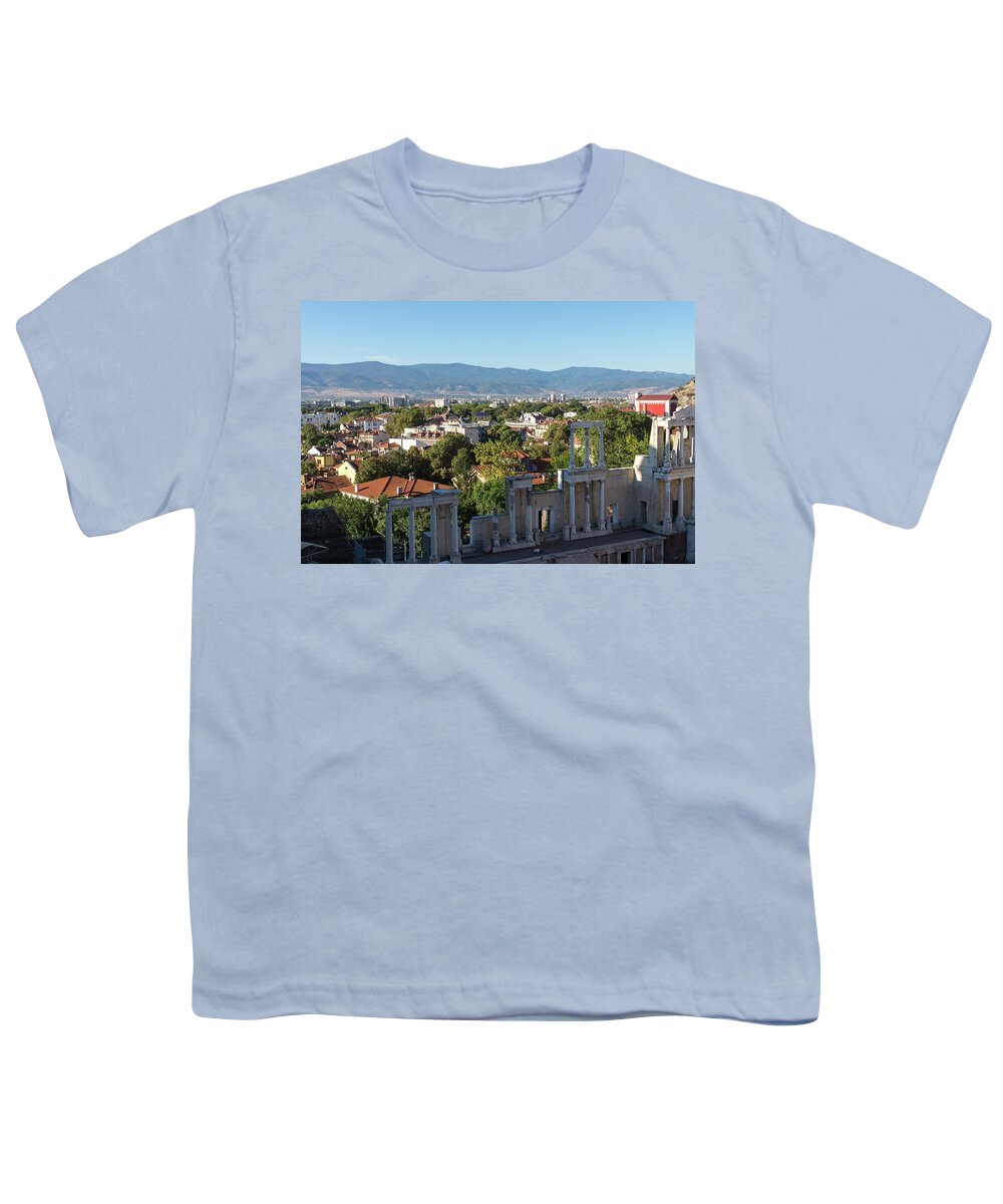 Ancient Roman Theater Youth T-Shirt featuring the photograph Antique Roman Theatre of Philippopolis - Plovdiv Bulgaria Centuries of Culture and History by Georgia Mizuleva