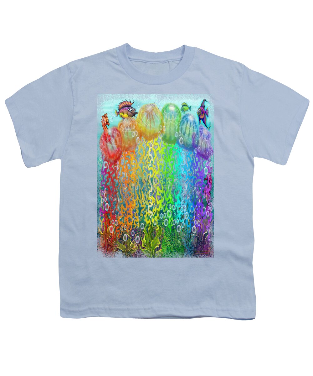 Aquatic Youth T-Shirt featuring the digital art Aqua Jellyfish Rainbow Fantasy by Kevin Middleton