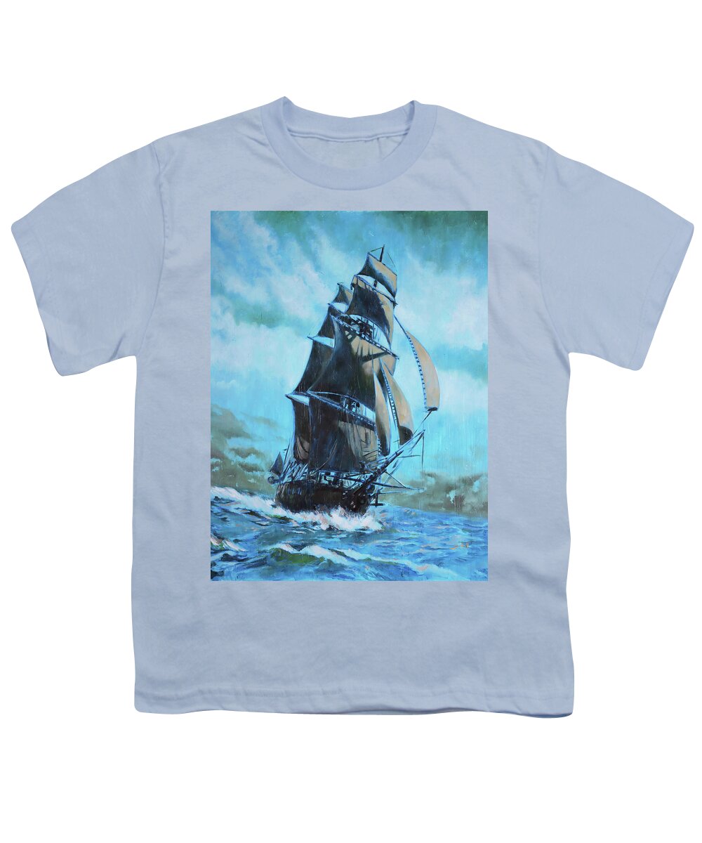 Saiboat Youth T-Shirt featuring the painting Around The World by Sv Bell