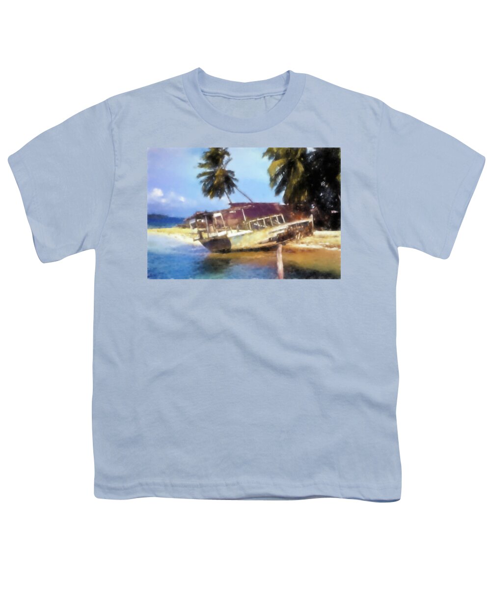 Beached Boat Youth T-Shirt featuring the photograph Beached Ship Wreck by Cathy Anderson