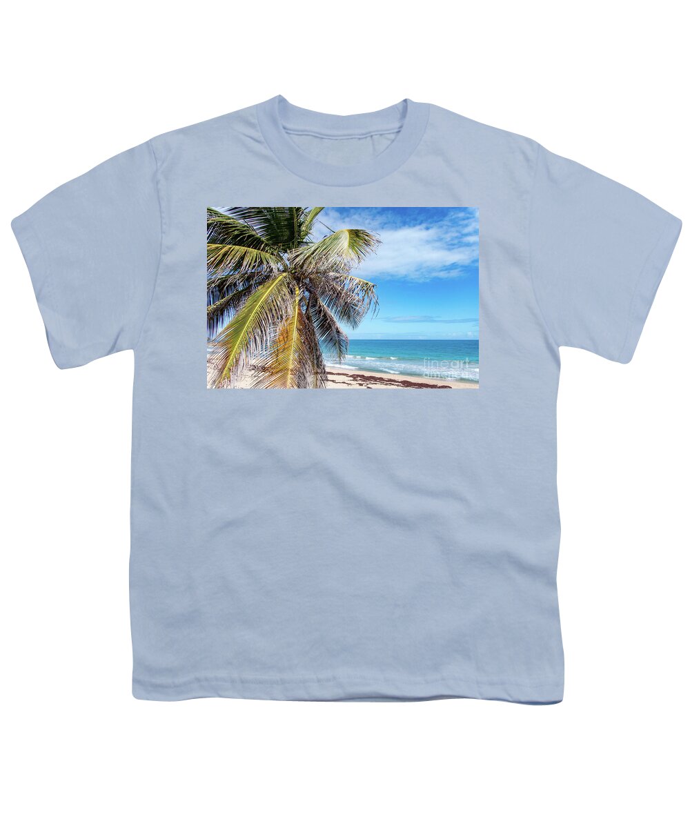 Condado Youth T-Shirt featuring the photograph Beachy Palm Branches, Condado Beach, San Juan, Puerto Rico by Beachtown Views