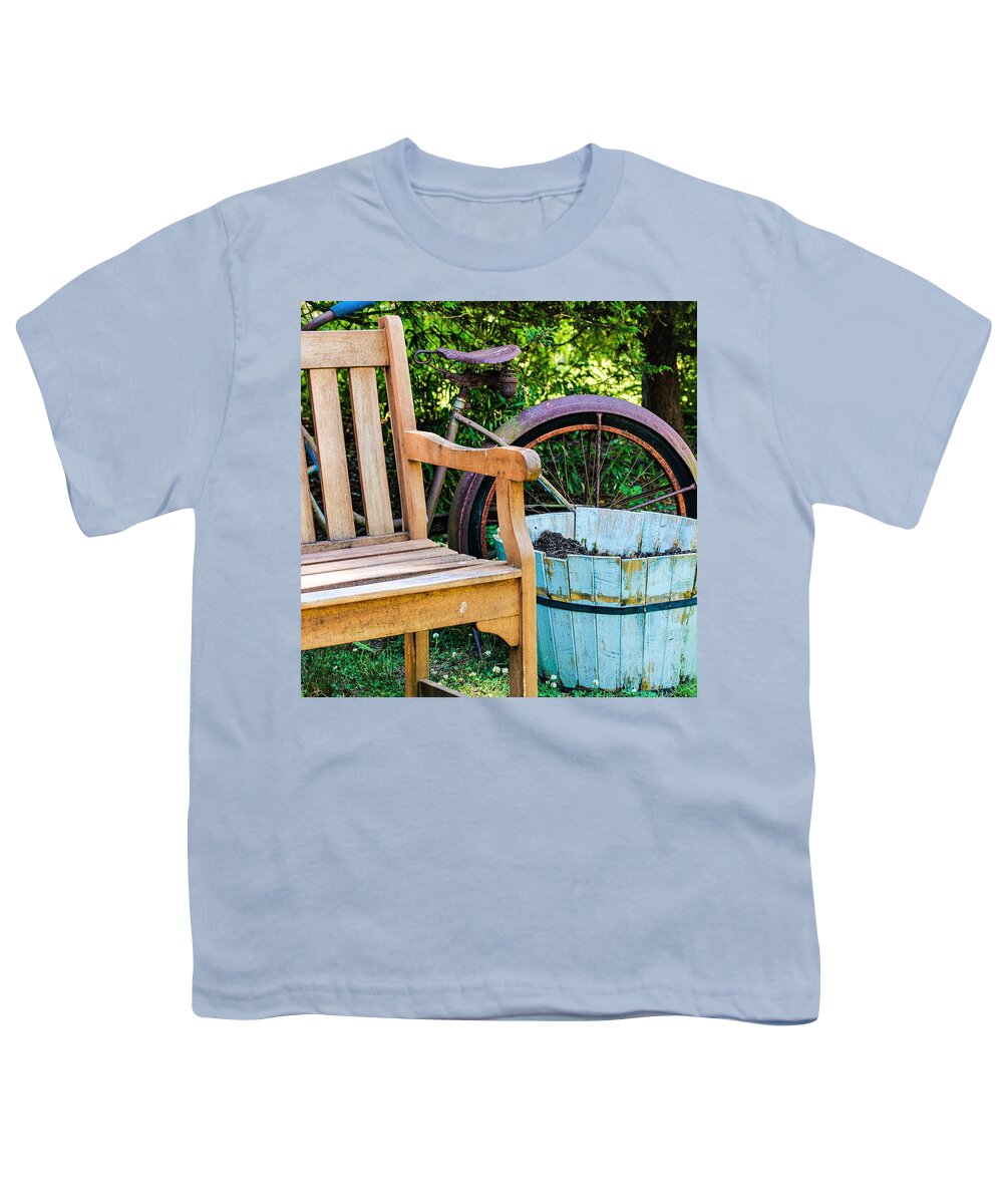 Bicycle Bench Youth T-Shirt featuring the photograph Bicycle Bench3 by John Linnemeyer