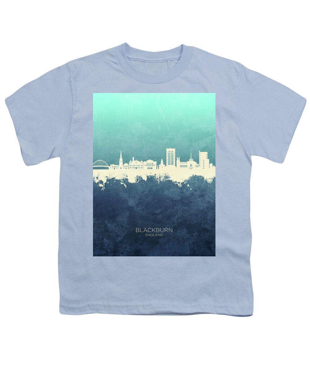 Blackburn Youth T-Shirt featuring the digital art Blackburn England Skyline #64 by Michael Tompsett