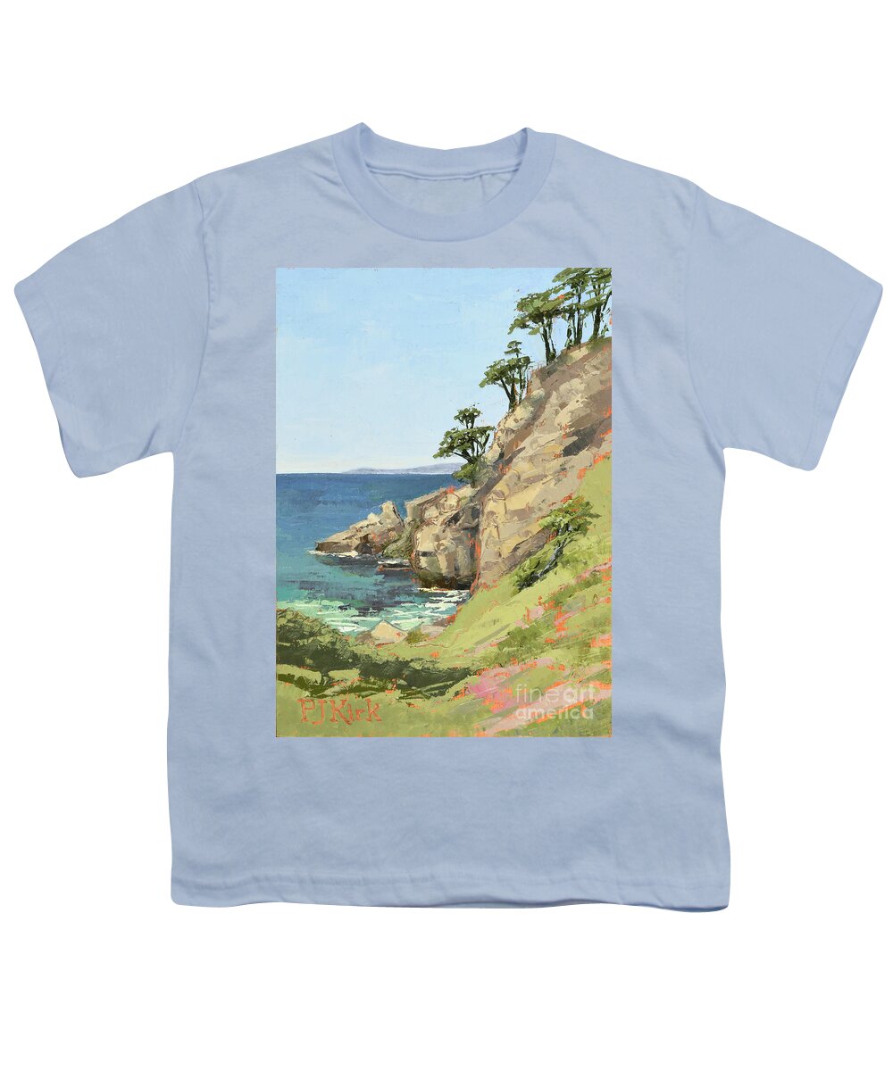Landscape Youth T-Shirt featuring the painting Bluefish Cove - Point Lobos by PJ Kirk