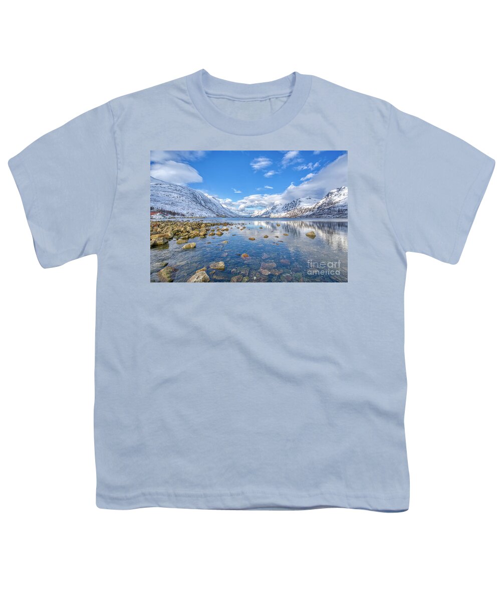 Reflection Youth T-Shirt featuring the photograph Boulders and a Fjord by Brian Kamprath