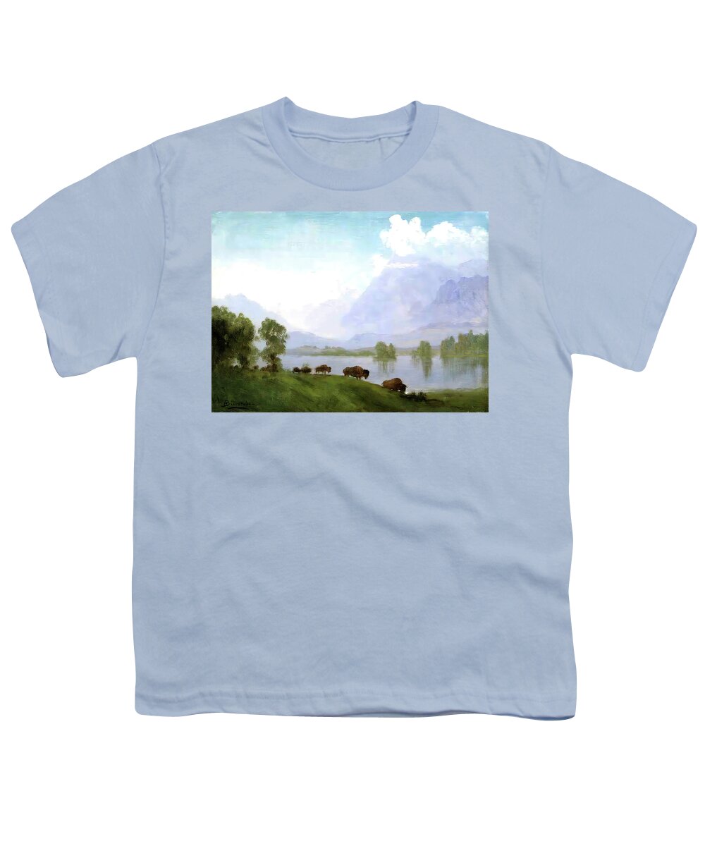 Landscape Youth T-Shirt featuring the photograph Buffalo Country by Albert Bierstadt