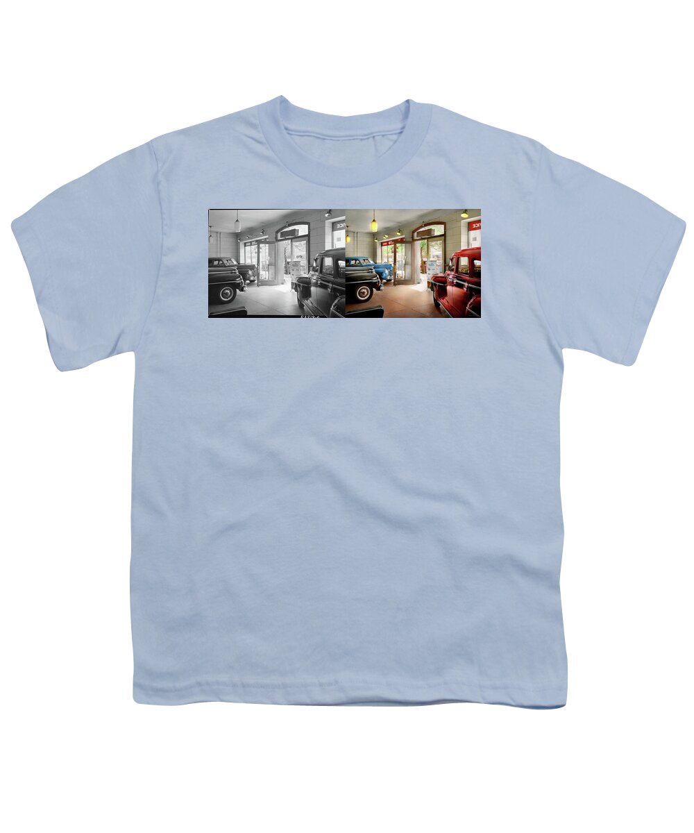 Car Youth T-Shirt featuring the photograph Car - Dealer - Showroom finish 1942 - Side by Side by Mike Savad