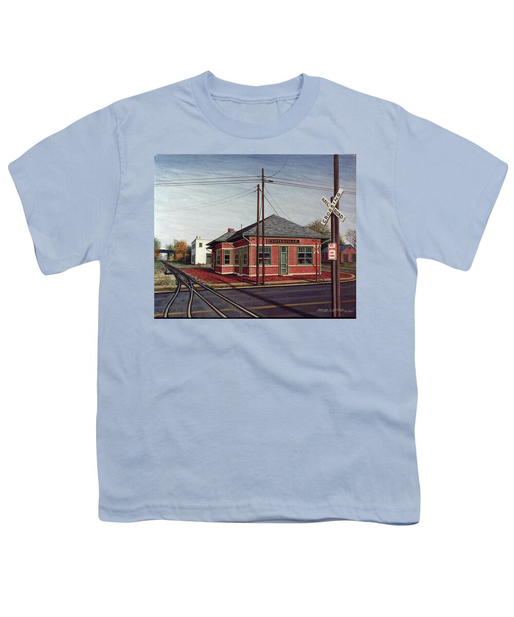 Architectural Landscape Youth T-Shirt featuring the painting Centerville Iowa Depot by George Lightfoot