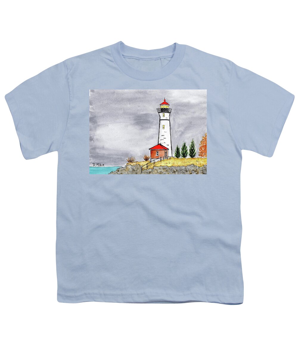 Maine Lighthouse Youth T-Shirt featuring the painting Brave Red Top Maine Lighthouse by Donna Mibus