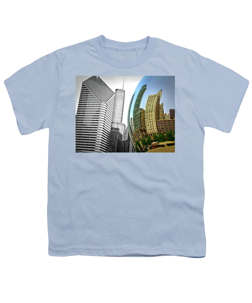 Chicago Cloud Gate Color B&w Youth T-Shirt featuring the photograph Cloud Gate - Chicago by David Morehead