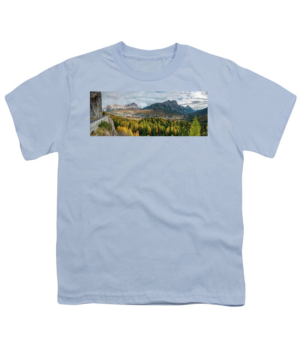 Cortina Youth T-Shirt featuring the photograph Cortina d' Ampezzo panorama by Elias Pentikis