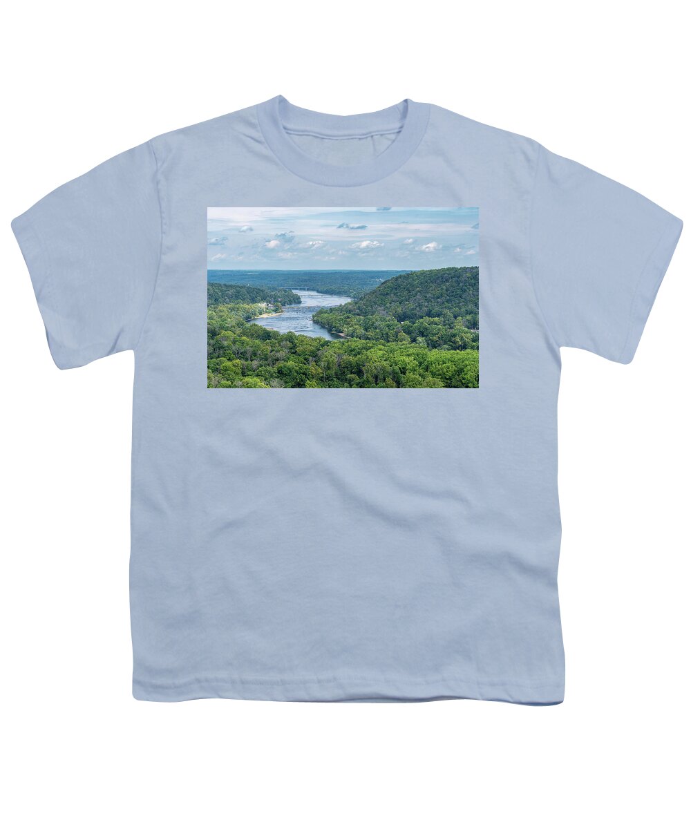 Bowmans Tower Youth T-Shirt featuring the photograph Delaware River and Goat Hill Vista by Steven Richman
