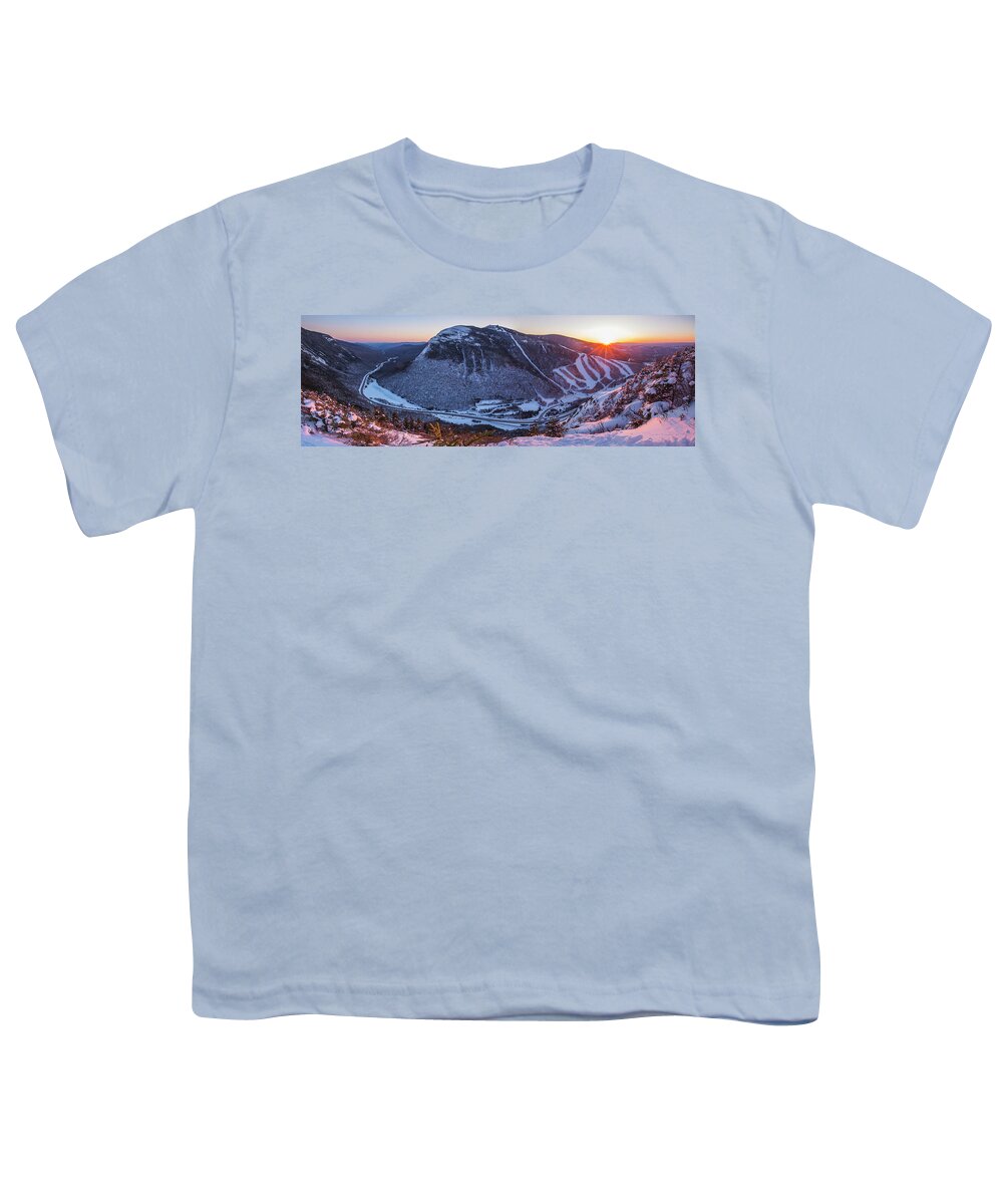 Eagle Youth T-Shirt featuring the photograph Eagle Cliff Winter Sunset Views Panorama by White Mountain Images