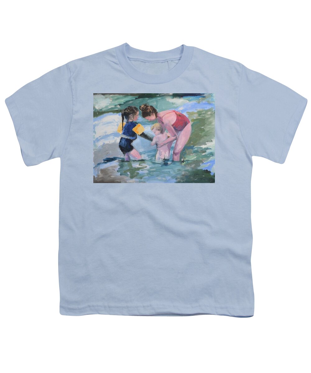 Wall Art Youth T-Shirt featuring the painting Family Fun at the Beach by Donna Tuten