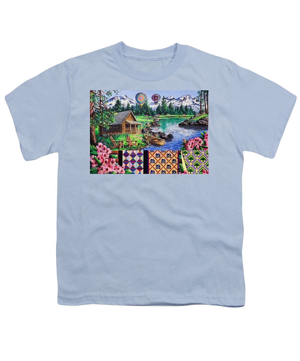 Quilts Youth T-Shirt featuring the painting Floating Over Sisters by Diane Phalen