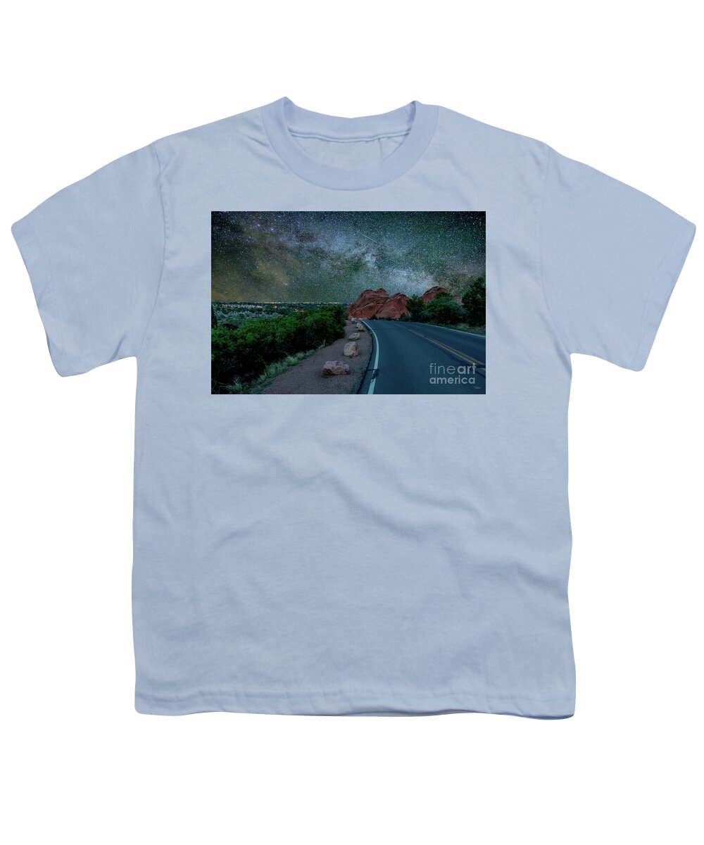 Milky Way Youth T-Shirt featuring the photograph Garden Of Gods Road Milky Way Night by Jennifer White