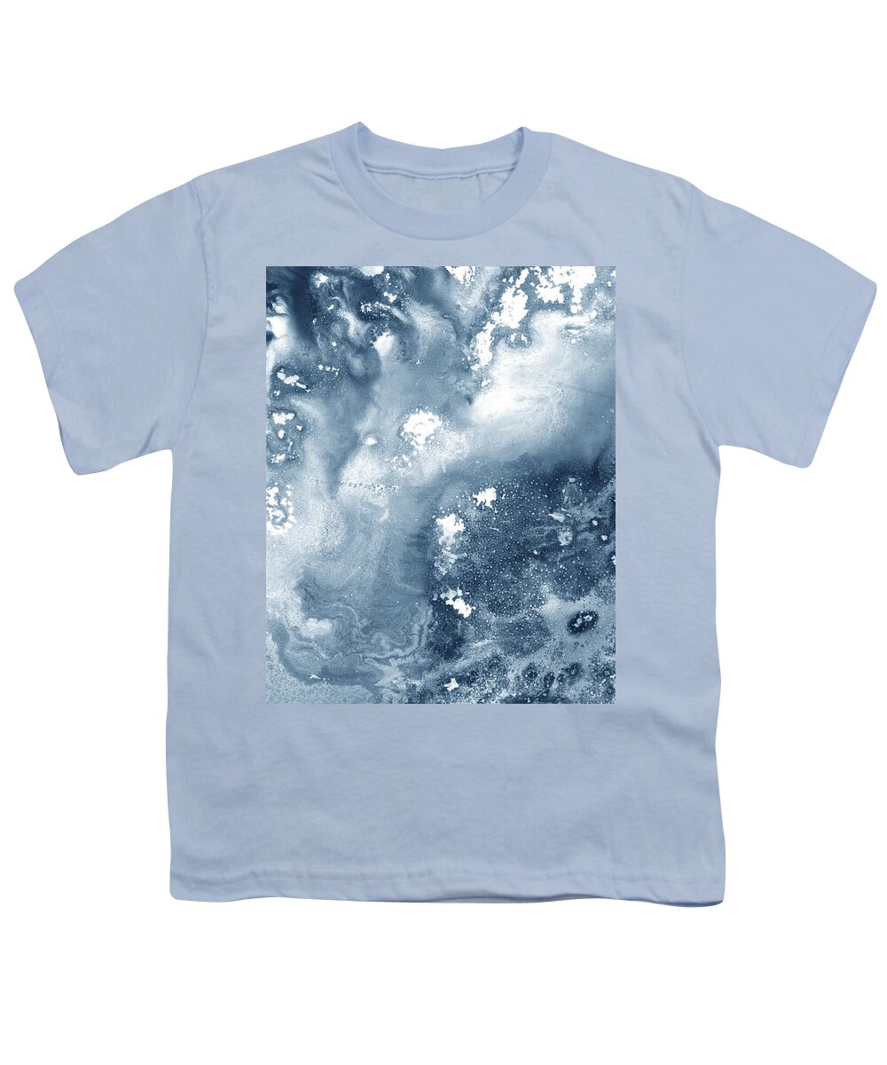 Beach Art Youth T-Shirt featuring the painting Gem Of The Sea Salty Blue Waves Of Crystals Watercolor Beach Art Decor XVI by Irina Sztukowski