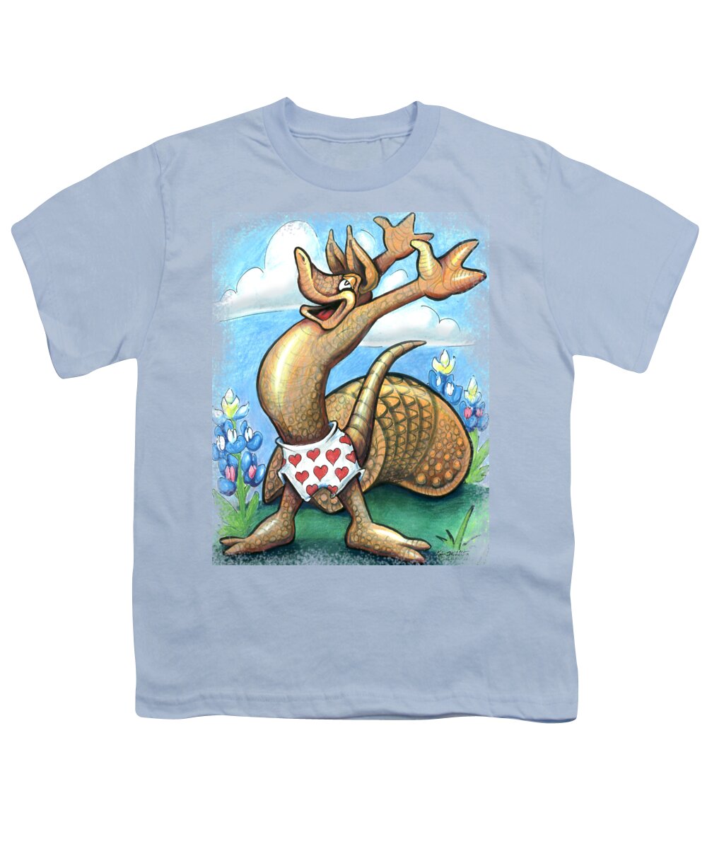 Armadillo Youth T-Shirt featuring the digital art Get Out of Your Shell, Stop and Smell the Bluebonnets by Kevin Middleton
