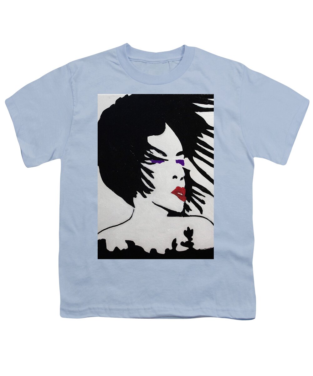 Portrait Youth T-Shirt featuring the painting Glamour Vibe Red Lips and Purple Eyes Portrait Silhouette by Ali Baucom