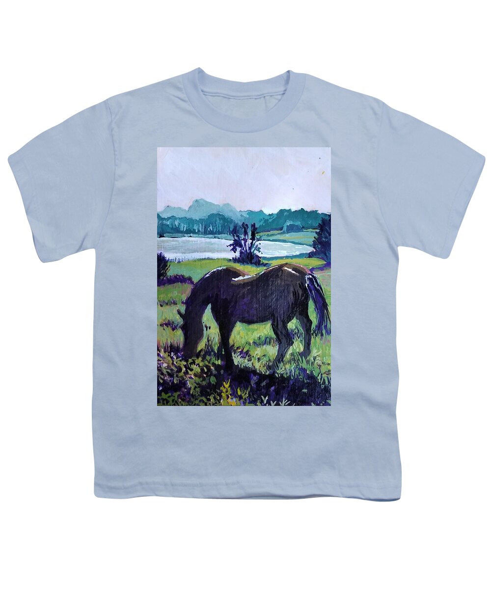 Grazing Youth T-Shirt featuring the painting Grazing Stallion by Tilly Strauss